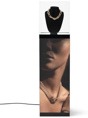 Image of Displays2go Digital Pedestal Display Case with 34 inch LED Screens & Illuminated Surface - NovaStar Media Player (DD031GVB)