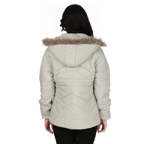 Image of Women's Cozy Puffer Stylish Jacket with Buttoned Pockets and Detachable Fur Hood