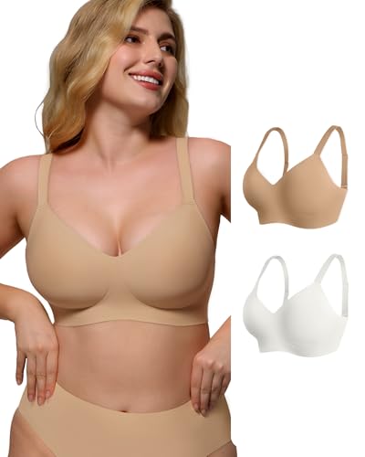 Image of As Fairy Womens Soft Comfortable No Underwire Bras V Neck Seamless Push Up Bralettes Full Coverage Tshirt Brassiere