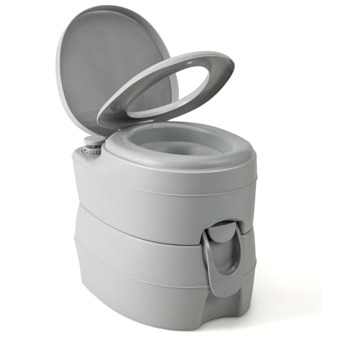 GOPLUS Toilettes Sèche Portable, Réservoir Eau 12L, Eaux Usées 20L, Pompe de Chasse d'eau, Supporte 150kg, Compacte à Double Sortie pour Camping, Pêche,...
