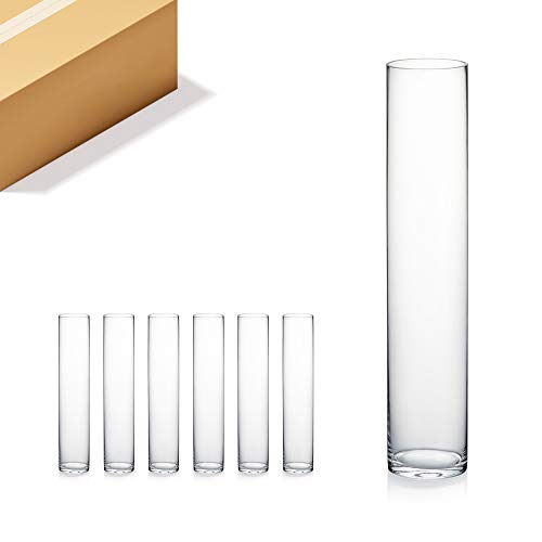 WGVI Thick Weighted Tall Clear Cylinder Vases, 4" x 20", 6 Pcs