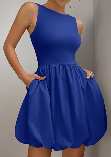 Image of PRETTYGARDEN Summer Dresses for Women 2026 Casual Mini Short Cocktail Dress Sleeveless Tank Crew Neck Bubble Sundress Pockets