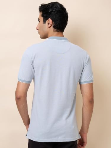 Image of Raymond Men Modern Fit Solid Pattern Pure Cotton Polo Neck Half Sleeve Casual T-Shirt