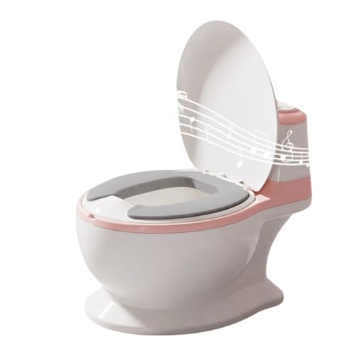 Aeroor補助便座 子供 おまる 洋式 便座 トイレトレーニング リアルな水洗ボタン 男の子 トイレトレーナー 練習 トイレ補助 子ども便座 キッズ用便座 携帯トイレ 幼児 女の子 蓋付き 軽量 (ピンク,PUクッション)