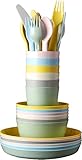 IKEA Kalas - Set di stoviglie per bambini, in plastica, senza BPA, con ciotola, piatto, tazza e posate, colori pastello