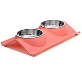 UPSKY Dog Bowls Elevated Dog Cat Bowls Double Premium Stainless Steel Pet Bowls with No, Spill Resin Station Pet Food Water Feeder, Rose Red
