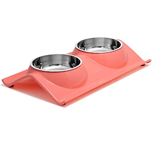 UPSKY Double Dog Cat Bowls Premium Stainless Steel Pet Bowls No-Spill Resin Station, Food Water Feeder Cats Small Dogs (Rose Red)