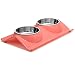 UPSKY Double Dog Cat Bowls Premium Stainless Steel Pet Bowls No-Spill Resin Station, Food Water Feeder Cats Small Dogs (Rose Red)