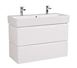 Einstein Möbel Waschtisch Venice montiert| Waschbecken aus Keramik | ohne Griffe | weiß lackiert | Hochglanz Lack | Waschbecken mit Unterschrank | Montagefertig | Bad Hängeschrank | 100cm breit