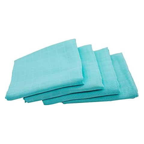Little English Shades Cotton/Bamboo Large Muslin square for babies - Baby Blue - Pack of 4 - 60cm x 60 cm Cover