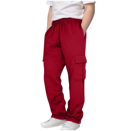Kids Cargo Cotton Sweatpants Baggy Wide Leg Elastic Waist Sweat Pants Fall Thick Warm Outdoor Long Trousers with
