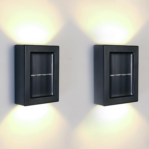 GIGAWATTS Acrylonitrile Butadiene Styrene Solar Wall Light Exterior Porch Lights Fence Fixture Deck Patio Decor Water Resistant Modern Sconce for Outdoor Backyard Garden (Pack of 2)