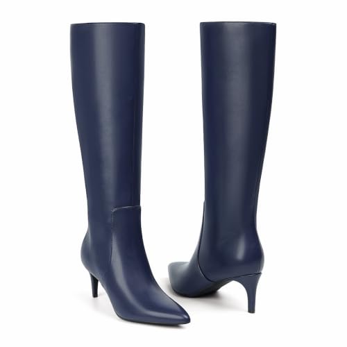 Image of QIY Kitten Heel Knee High Boots for Women Fall Tall Boots