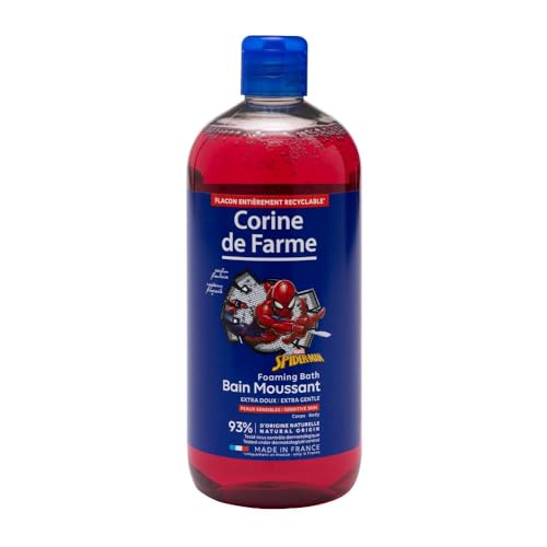Corine de Farme - Bain Moussant Spiderman Marvel - Mousse Généreuse au Parfum Framboise - 93% d'Ingrédients d'Origine Naturelle - Peaux Sensibles - 500 ml