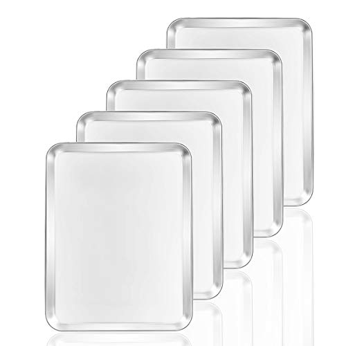 Baking Sheets 5 Pieces Bastwe Cookie Sheets Set of 5 Stainless Steel Baking Pans Toaster Oven Tray Pans Rectangle Size 12 × 9 × 1 inch Rustproof Healthy Easy Clean Dishwasher Safe