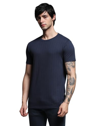Image of JACK & JONES Men Solid Round Neck Cotton Slim Fit T-Shirt