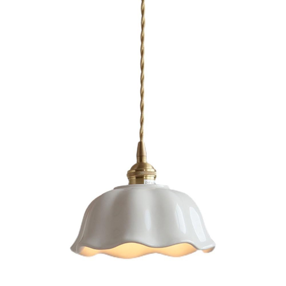 Suspension vintage française luminaire céramique blanche E27 pour salon et chambre