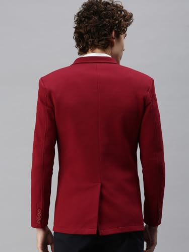 Image of SHOWOFFFF Men Solid Single Breasted Casual Blazer | Notched Lapel Full Sleeves Cotton Blazer for Mens | Slim Fit Regular Length Blazer for Men's