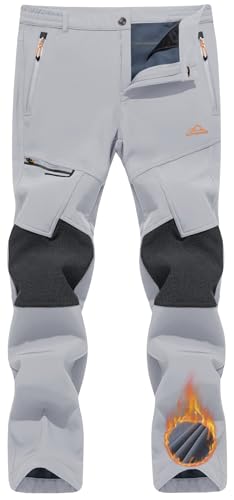 TACVASEN Hiking Pants Men Water Resistant Snowboard Pants Windproof Fleece Lined Trousers Insulated Snow Softshell Ski Warm Tactical Gray 30