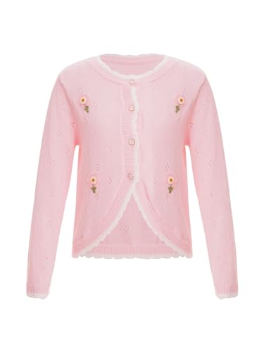 Kids Girls Cute Flower Long Sleeve Bolero Cardigan Button Closure Knitted Shrug Sweater Top Knitwear Outerwear