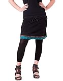  Vishes - Alternative Bekleidung - Kurzer Lagenlook Rock aus Baumwolle - mit Taschen zum Binden schwarz-türkis 34