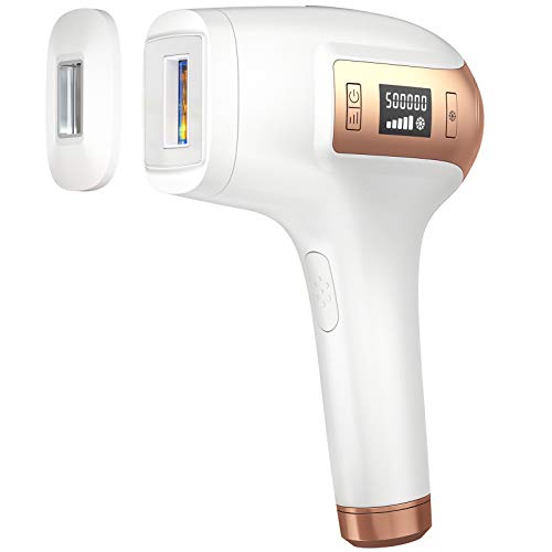 IPL Permanent Laser Hair Removal Device, S.V.G.E.V Painless Epilation for Women & Men, Home Use Hair Remover for Facial Whole Body - 500,000 Flashes, ICE Cooling System, 2 Size Lamp Caps (Pearl White)