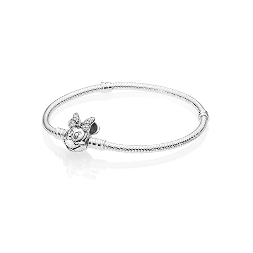 PANDORA Disney Pavé Minnie Maus-Kugelverschluss Schlangen-Gliederarmband Sterling Silber 19 cm