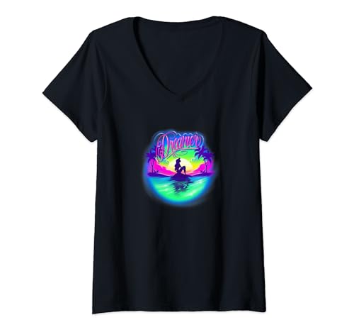 T-shirt Ariel Disney femme col V motif aérographe vêtements mode sirène