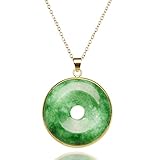 Green Jade 'Good Fortune' Pendant Necklace, Natural Jade Agate Crystal Healing Handmade Good Luck Gift Jewelry