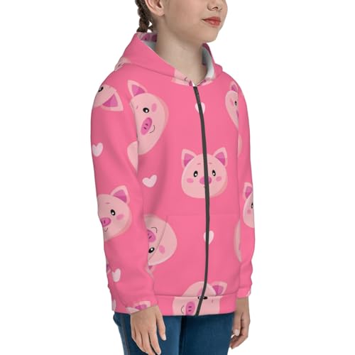 Cartoon Pigs and Hearts Kid Hoodies Boys Zip Up Sweatshirts Girls Pullover with Pocket4