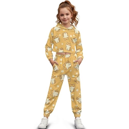 Girls 2 Piece Sweatsuit Outfits Long Sleeve Pullover Cropped Tops Sweatshirt and Sweatpants Jogger Set with Pockets
