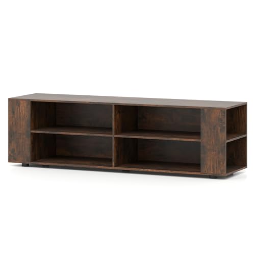 Tangkula Wood TV Stand for TVs up to 65 Inch Flat Screen, Modern Entertainment Center with 8 Open Shelves, Universal TV Storage Cabinet for Living Room Bedroom, TV Console Table (Rustic Brown)