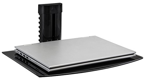 Mount-It! MI-891 Floating Wall Mounted Shelf Bracket Stand for AV Receiver, Component, Cable Box, Playstation4, Xbox1, DVD Player, Projector, 17.6 Lbs Capacity, 1 Shelf, Tinted Tempered Glass Black - Thumbnail 2