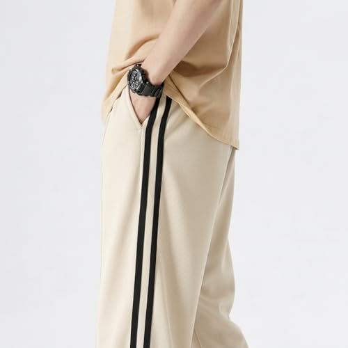 Image of Men's Lycra Loose Fit Track Pants | 4-Way Stretchable Side Stripe Joggers | Comfort Casual Relaxed Lower for Gym, Sports & Streetwear |