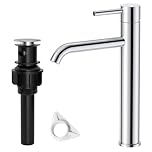 DAYONE Tall Basin Taps with Pop Up Waste, Chrome High Rise Bathroom Sink Tap for Countertop Basin, Single Lever Bathroom Tap with Drain, Cloakroom Faucet with Hot & Cold Hoses, SUS304 Stainless Steel