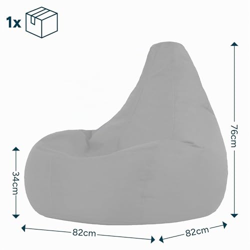 Bean Bag Bazaar Dalton Outdoor Sitzsack für Erwachsene, Dunkelgrau, Gaming Sitzsack mit Füllung...