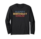 buon compleanno emilio nome personalizzato retro tipografia maglia a manica