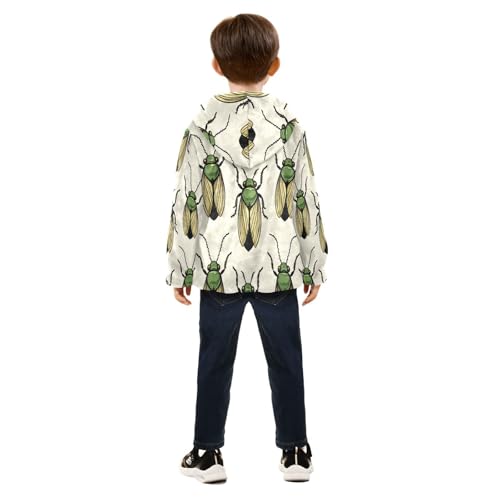 Green Bugs Pattern Print Toddler Fleece Jacket Girl Boys Hooded Fleece Jacket Coat Warm Outwear Zip-up 3-10T4