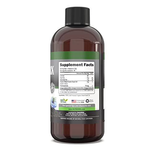 Organic Black Seed Oil - Usda Certified Organic Black Cumin Seed Oil Liquid – High Thymoquinone Content – Non-Gmo And Cold-Pressed – Rich Source Of Omega-6 & Omega-9 Fatty Acids - 8 Oz #TOP1