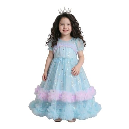 & Sequin Girls Party Gown, Light Blue, Net, Puff Sleeve, Full Length Flared-picture-11