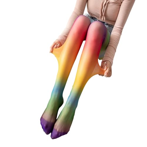 NUEAYMS Rainbow Gradients Pantyhose for Women Long Sheer Tights High Waist Pantyhose Thigh High Stockings2