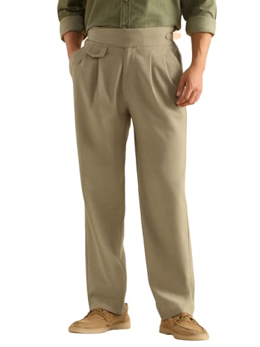 Image of The Souled Store: Gurkha Pants Men and Boys Solid Polyester Blend Straight Fit Adjustable Waistband 4-Way Stretch Wrinkle Resistant Pleated Front Trousers