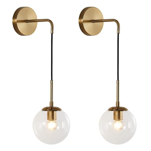 Apliques de pared de latón dorado y vidrio esmerilado, pack de 2 luces LED sofisticadas 2