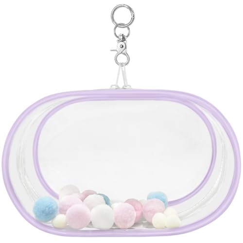 YUYAKESHIケース 痛バック 防塵 ぬいポーチ 外出 見せバッグ 楕円形 PVC 人形入れ ぬいぐるみ用 クリア カバンにひっかける 収納 キーホルダー付(パープル・22.5cm高)