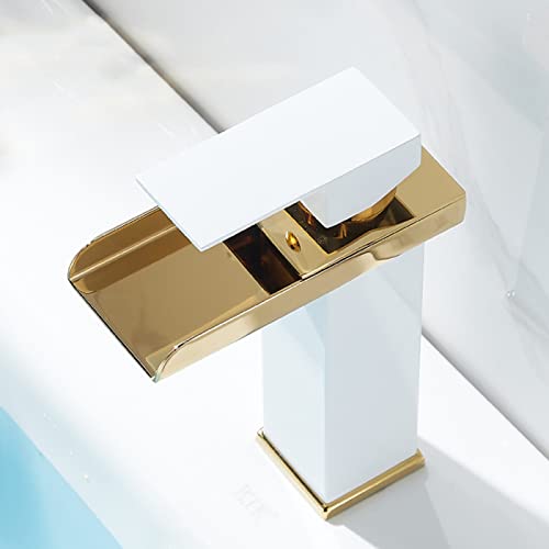 Robinet de lavabo cascade or blanc en acier inoxydable chic