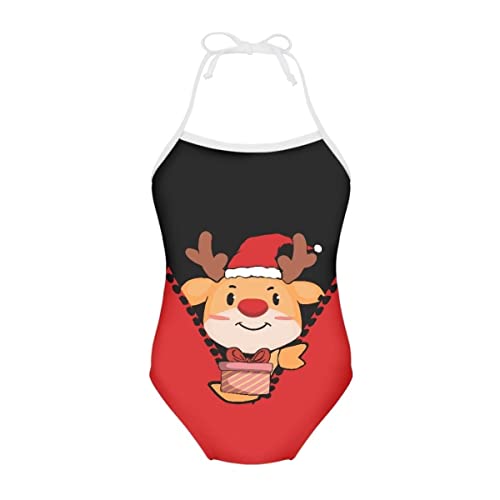 Cumagical Cartoon Christmas Reindeer Kids Girls Bathing Suit Childrens Printed Beach Swimwear Beach Bikini Girls Bathing Wear