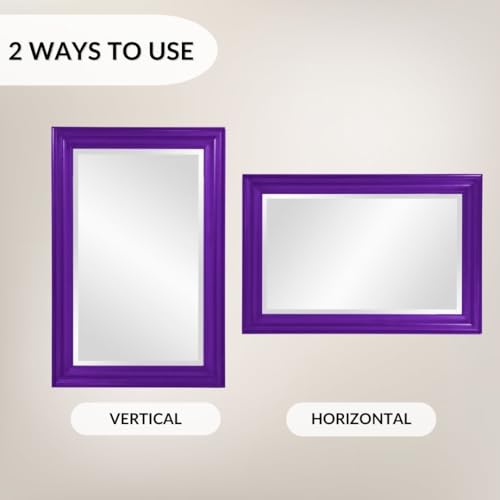 Image of Howard Elliott Collection George Rectangular Glossy Royal Purple Wall Mirror, Rectangle Hanging Wood Framed Vanity Mirrors for Home Decor, Living Room, Bathroom, Bedroom, or Hallway, 24 x 36 Inch