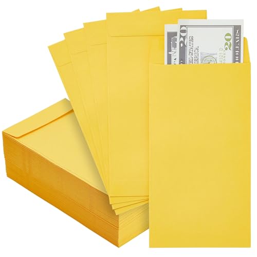Image of 9X4 Inch (Pack of 100) Laminated Yellow Paper Envelope Ideal For Home Office Business Corporate | For Secure Mailing cheques Letters Documents | Poly Laminated inside | 100 GSM