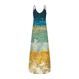 Women's Spring/Summer Gradient Color Contrast Printing Dress Sleeveless Sexy Round Neck Strap Long Casual Loose Plus