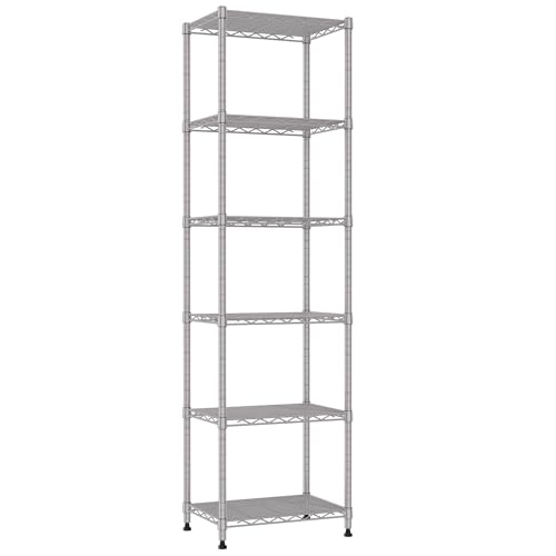 Image of REGILLER 6 Wire Shelving Steel Storage Rack Adjustable Unit Shelves for Laundry Bathroom Kitchen Pantry Closet (16.7L x 11.9W x 64H, Silver)